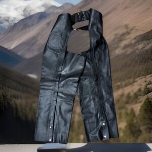 VTG Event Biker Leather Chaps‎ Motorcycle Riding Pants 3XL Black Protective Gear